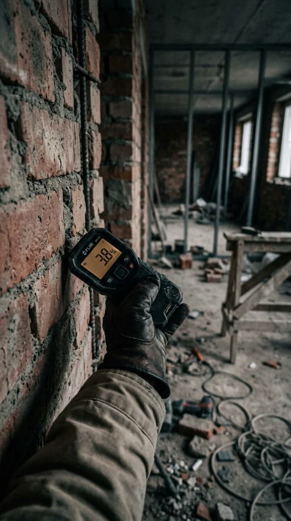 Preparation: moisture reading on the brick wall before work starts