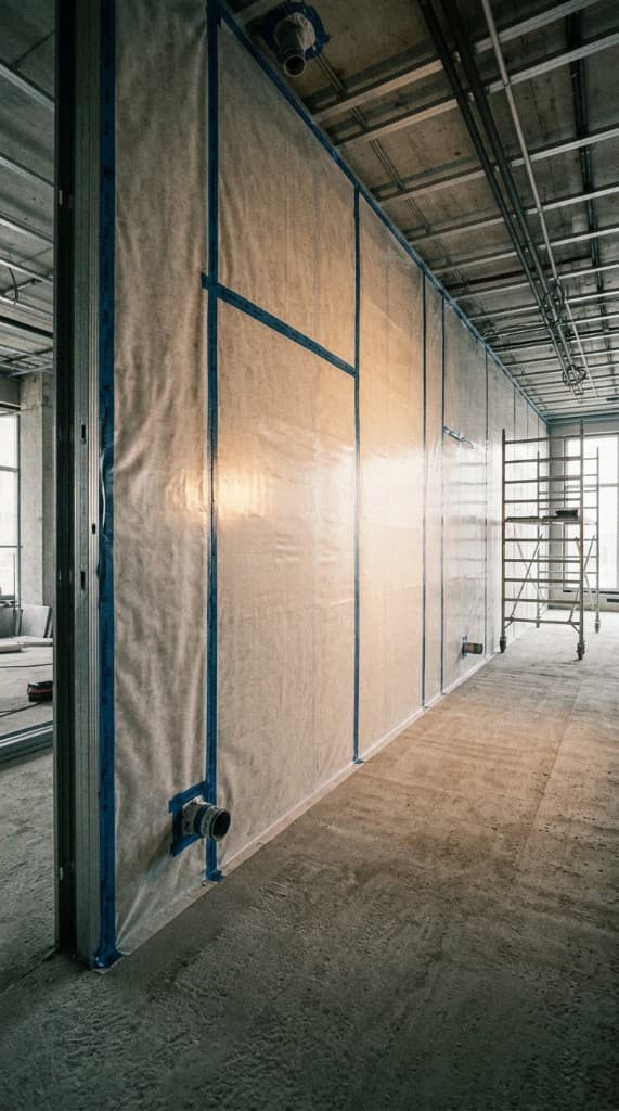 Inspection: corridor wall protected and sealed for final delivery