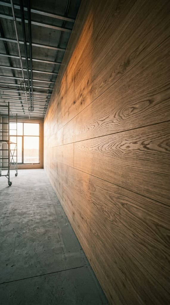 Handover: finished wooden wall along the corridor at close-out
